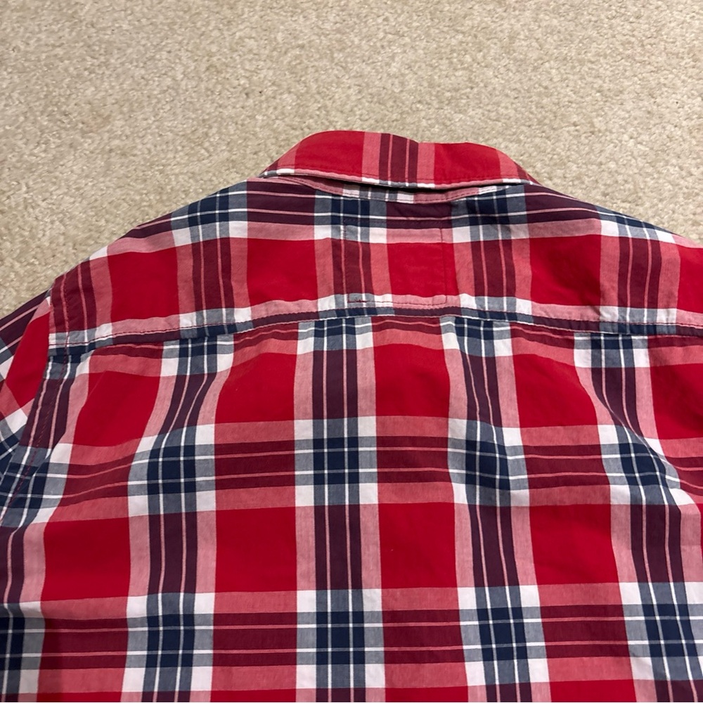 Hollister Red Checkered Plaid Short Sleeve Button Up Shirt Mens Size XL - Picture 9 of 12